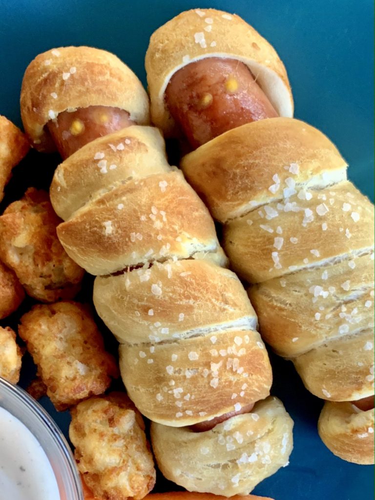 Pretzel Mummy Dogs with tots